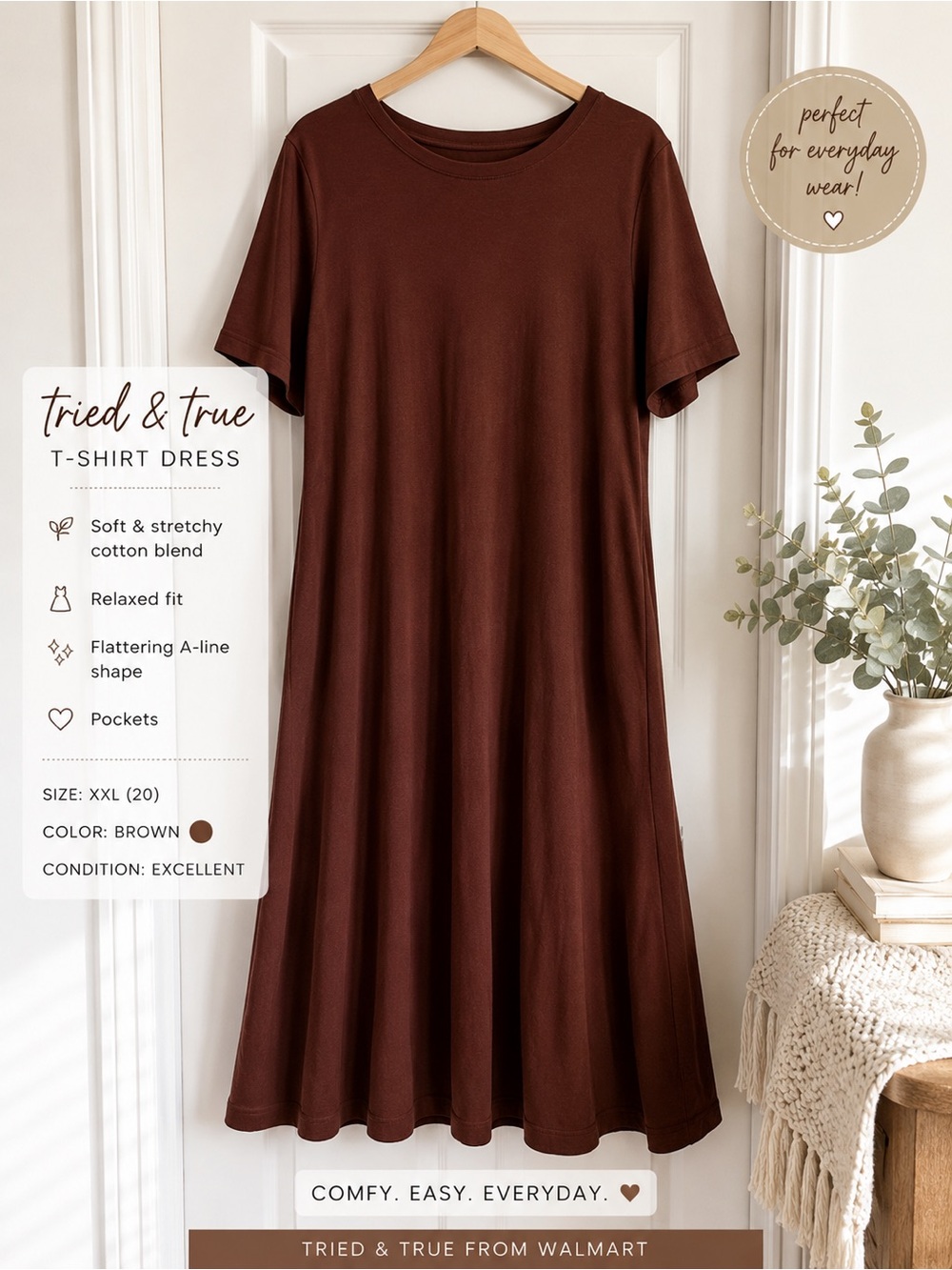 Brown Cotton T-Shirt Dress -